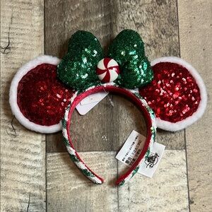 Festive Green and Red Sequin Minnie ears